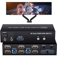 Dual Monitor HDMI KVM Switch 2X2 USB 3.0/2.0 4K 60Hz Extended Dispaly HDMI KVM Switch 2 Monitors 2 Computers USB sharing KVM