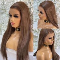 Chocolate Brown Bone Straight Lace Front Wig Preplucked 13x4 HD High Quality Synthetic And Blend Lace Wigs Free Part Cosplay