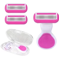 Pink 6-Layer Lady Portable Shaver Travel Set Mini Razor Hair Removal Tool Shell Soap Travel Kit