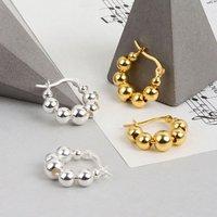 925 Silver Round Bead Hoop Earrings For Women Classic Office Fashion Accessories Jewelry Party Gifts Dropshipping Wholesale