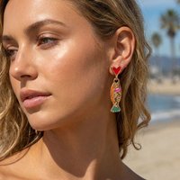 Simple Small Heart Drop Earrings for Women Creative Gold Color Enamel Fish Earrings Bohemia Beach Summer Holiday Jewelry