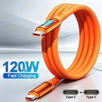 120W 6A PD Fast Charging Cable USB-C to Type C Fast Charging LED Digital Display Charger Wire For iPhone Samsung Xiaomi Oneplus