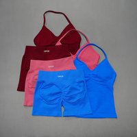 DFDK Women's 2 Piece Sports Set Backless Yoga Vest Top High Waist Seamless Shorts Gym Fitness Workout Tracksuit