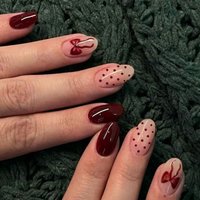 24Pcs/Set Short Almond-Shaped Fake Nails With Bowknot And Small Dot Designs Acrylic Nails Valentine'S Day Fake Nails