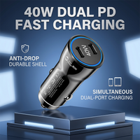 Fast Charging 40W Dual Type C Vehicle Power Adapter Multi Protection PC Anti Drop Shell Instant Charge For Phones Car Charger