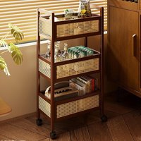 3 Tier Rolling Wood Cart Storage Organizer Movable Floor-Standing Multi-Tiered Snack Cart Storage Rack For Bedroom Multifunction