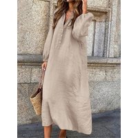 Casual Solid Color Long Dresses Women Spring Autumn Long Sleeve V-neck Buttons Loose Dress Temperament Commuting Vestidos Female