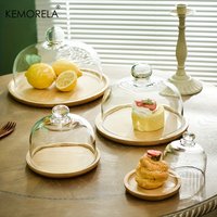 KEMORELA Bamboo Cake Stand with Clear Glass Lid - Dustproof, Decorative Serving Tray for Desserts Fruits & Snacks For Weddings