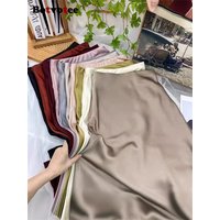 Botvotee Elegant Satin Long Skirt for Women Spring Summer 2025 Office Ladies Korean Style Loose Elastic Band Midi Skirts