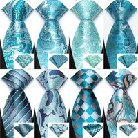 Hot Sale 8 cm Tie Pocket Squares Set Lake Blue Floral Stripes Wedding Present Necktie Suit Accessories Fit Party Holiday Gift