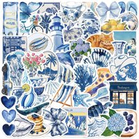 10/30/50PCS Kawaii INS Blue PVC Sticky Sticker Aesthetic DIY Decoration Scrapbooking Hand Accounting Supplies