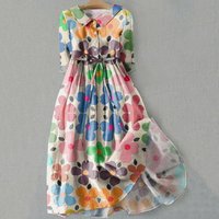 Women Casual Short Sleeve Floral Print Dress Vintage Floral A Line Maxi Dress Boho Single-breasted Pleated Dress Beach Dresses