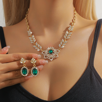 Luxurious flower jewelry set - Retro fringed alloy leaf necklace, geometric drop earrings necklace. Memorial Day gift