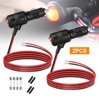 2 Pack Cigarette Lighter Plug with Switch LED Indicator, 12V/24V Fuse Car Male Adapter with 3.3FT Wire for Car Truck Marine Boat