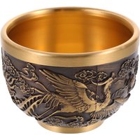 Chinese Style Copper Tea Cup Vintage Dragon And Phoenix Pattern Teacup Embossed Cup Home Decoration Brass Ware Crafts