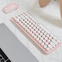 MOFII Idol Pink Wireless Keyboard & Mouse Combo, Retro Round Keycaps, Compact Office Set for Girls, US QWERTY Layout