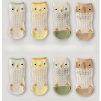 4 Pairs Girls Mid-calf Socks, Non-slip Breathable, Multicolor Chicken Pattern, Comfortable Baby Socks, Spring Summer Autumn