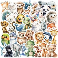 50Pcs Original Watercolor Animal Doodle Stickers - DIY Decor for Guitar/Tablet/Journal - Waterproof & Copyright Safe