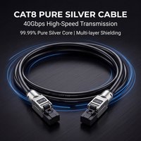 CAT.8 40Gbps RJ45 XSSH 7mm 8 Core 99.999% 5N Pure Silver 15AWG High Density Double Layer braided and Foil Shield Network Cable