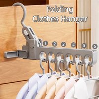 6 Hole Clothes Hanger Foldable Space Saving Clothing Organizer Plastic Lightweight Jacket Drying Rack for Outdoor Travel