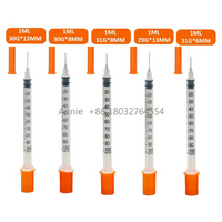 100pcs Disposable Veterinary Syringes with 29G Needles in Sizes 1ml/0.3ml/0.5ml Plastic Pet Care Syringe Tool for Dogs Cats & Ot