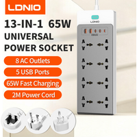 LDNIO 13-in-1 2500W Extension Power Socket 65W Charging Station USB Power Strip 8 AC Outlets 5 USB C USB-A Extension Cord New