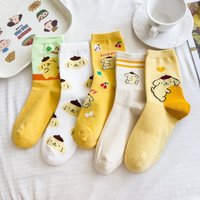 Sanrio Socks Pom Pom Purin Mid Length Ins Breathable Minimal Design Leisure Sports Socks Girls Gifts Kawaii For Christmas