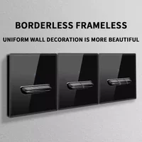 European Glass Switch Socket 1-4 Gang Wall Panel Outlet With Indicator Light Self-Reset UK Standard Tempered Black White Gold