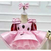 Customized Pink Flower Girl Dress For Wedding Bow V Back Sleeveless Knee Length Kids Elegant Birthday First Communion Gown