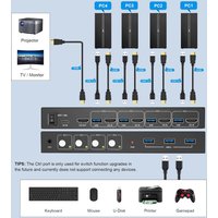USB3.0 KVM Switch HDMI 4K@60Hz for 4 Computers Share 1 Monitor Share Keyboard Mouse Support Button Switch Plug and Play