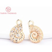 (9948) 4PCS 24K Gold Color Brass Micro Inlaid Zircon Ocean Series Conch Shaped Pendants DIY Jewelry Making Accessories