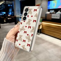 Back Phone Cover Case for Samsung Galaxy ZFold4 ZFold3 ZFold6 Z Fold 7 6 5 4 3 ZFold7 ZFold5 Teddy Bear And Red Bowknot