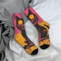 Street Graffiti Monster Cat Men's Socks Novelty Funny Happy Hip-Hop Socks Breathable Non-Slip Outdoor Casual Fashion Socks Gift