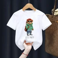 Summer Children's Fashion Bear Print T-shirt Baby Clothing Children's Sports Short Sleeved Fashion Casual Super Cool T-shirt