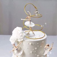 Dancing Ballet Girl Gold Silver Crystal Stars Cake Decor Plastic Figurine Ballerina Cake Topper Wedding Birthday Cake Supplies