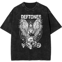 Men’s Vintage 100% Cotton Washed Print T-Shirt Deftones Band Tee Unisex Short-sleeved Street Y2K Casual Fashion Tops Clothing