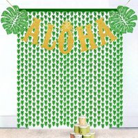 1/2/3PCS Jungle Leaf Foil Fringe Curtain Green Tropical Palm Leaves Backdrop Curtain Perfect for Birthday Party Decorations