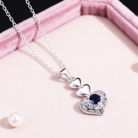 Wholesale 925 Sterling Silver delicate Heart Blue Crystal Pendant Necklace for women Wedding Women Fashion Jewelry Holiday gifts