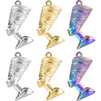 5pcs Vintage Egyptian Queen Nefertiti Head Charms Stainless Steel Egypt Pharaoh Pendant Charms For DIY Jewelry Making Wholesale