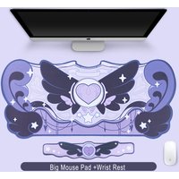 GeekShare Kawaii Computer Gaming Mouse Pad Big Size Pink Star Wings Desk Pad Office Table Mat Anti-slip Waterproof Mats Gift