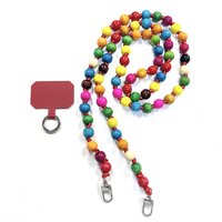 Mobile Phone Lanyard Strap Wooden Colorful Beads Chain Cord Mobile Phone Lanyard Bag Chain Cell Phone Strap Hanger Accessories