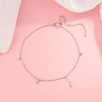 925 Sterling Silver Crystal Tassel Anklet Bracelets For Women Homme Foot Chain Wedding Engagement Party Jewelry Gift