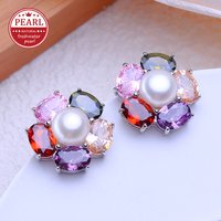 FENASY Natural Freshwater Pearl Earrings Wedding Engagement Bohemian Party Flower Silver Color Stud Earrings