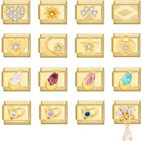 New 1PC Shiny Zircon Heart Moon Star Gold Color Italian Charm Links Stainless Steel Fit 9mm Bracelet Jewelry Diy Making Gifts