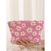 1 corduroy makeup bag with floral pattern, light zipper makeup storage box, multifunctional bag with lining