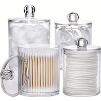 4 Pack Qtip Holder 12 oz, 10 oz Restroom Bathroom Organizers and Storage Containers, Clear Plastic Apothecary Jars with Lids