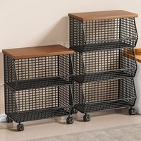 Kitchen Multi-Functional Floor-standing Multi-layer Fruit Vegetable Storage Basket Mobile Snack Cart Simple Style Storage Rack