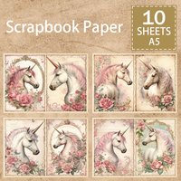 10 Sheets A5 Size Animal Unicorn Animal Unicorn Flowers Background Vintage Grunge Journal Planning Scrapbooking