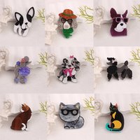 Acrylic Pet Brooches Cute Dog Cat Patterns with Hats Glasses Colorful Playful Style for Clothing Accessory Decoration