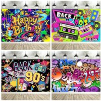 Vintage music graffiti decoration birthday banner background, 80s 90s skateboard graffiti birthday party photography background